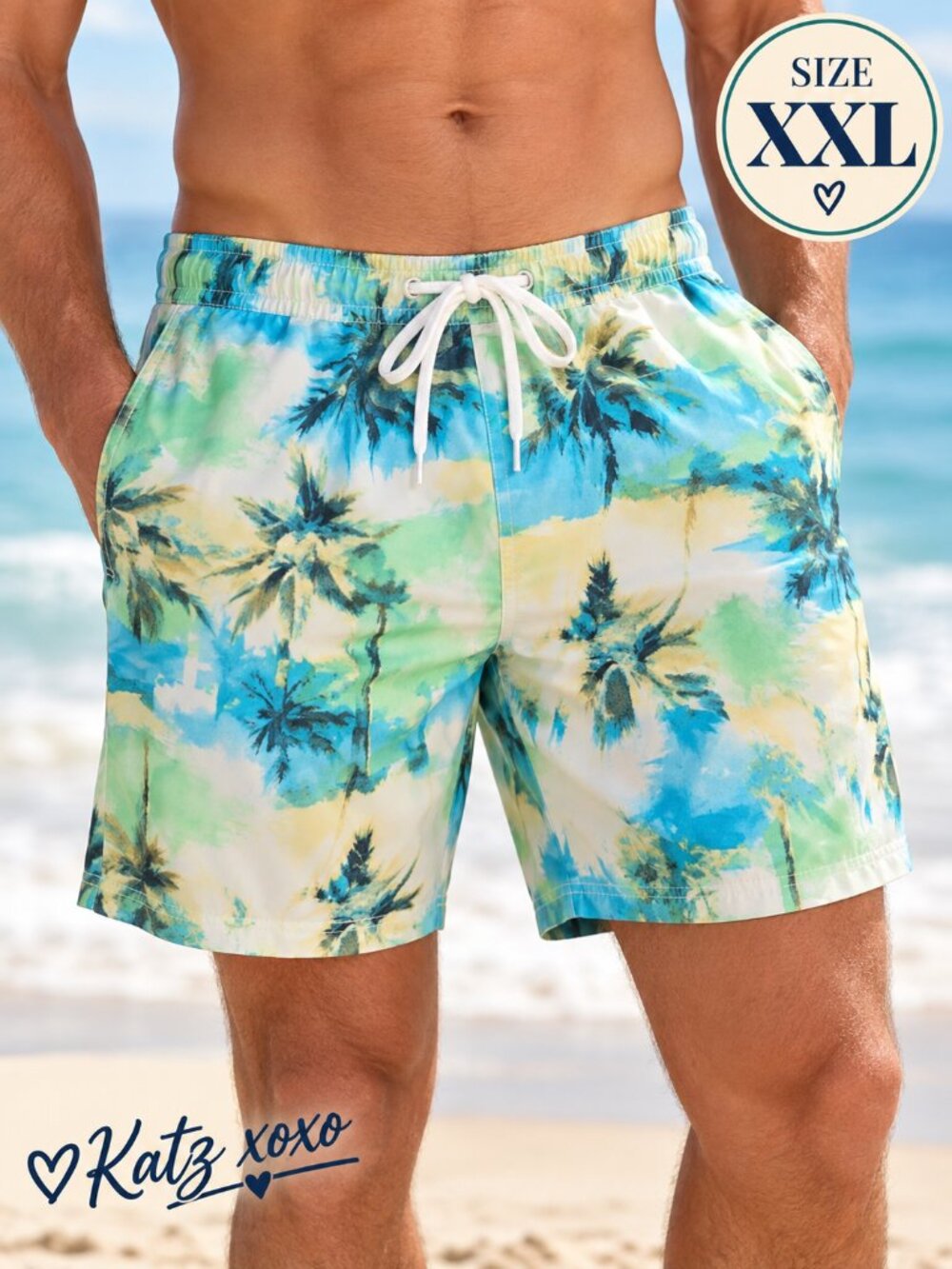 Old Navy Men’s XXL Tropical Palm Swim Trunks 7” UPF 50+ Watercolor Cruise Beach